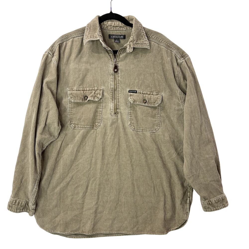 Structure Vintage 90s Mens Size M Shacket Corduroy Pullover Tan 1/4 Zip Gorpcore